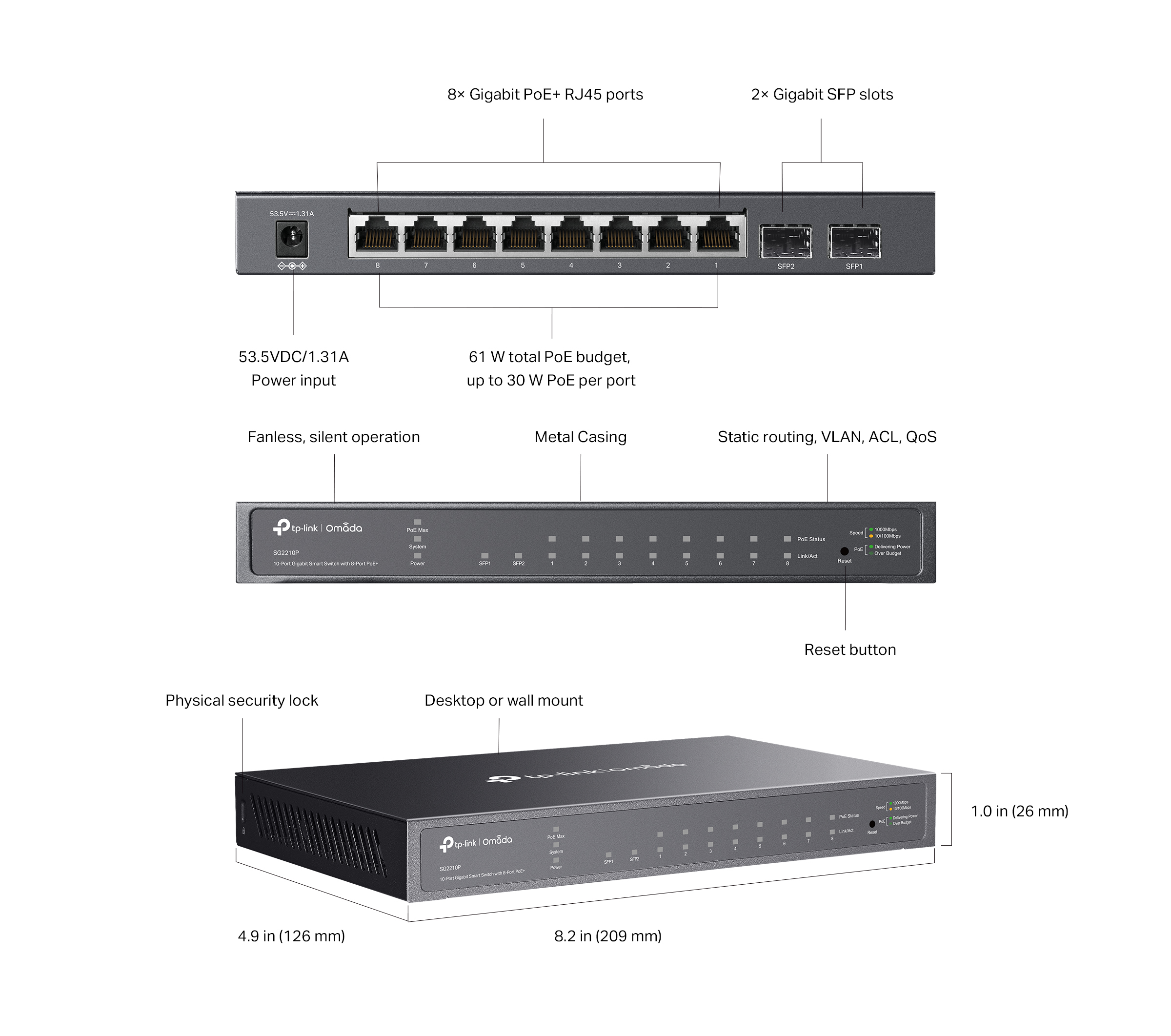 SG2210P 10 埠 Gigabit 智慧型交換器 (含 8 埠 PoE+) 產品圖片 2